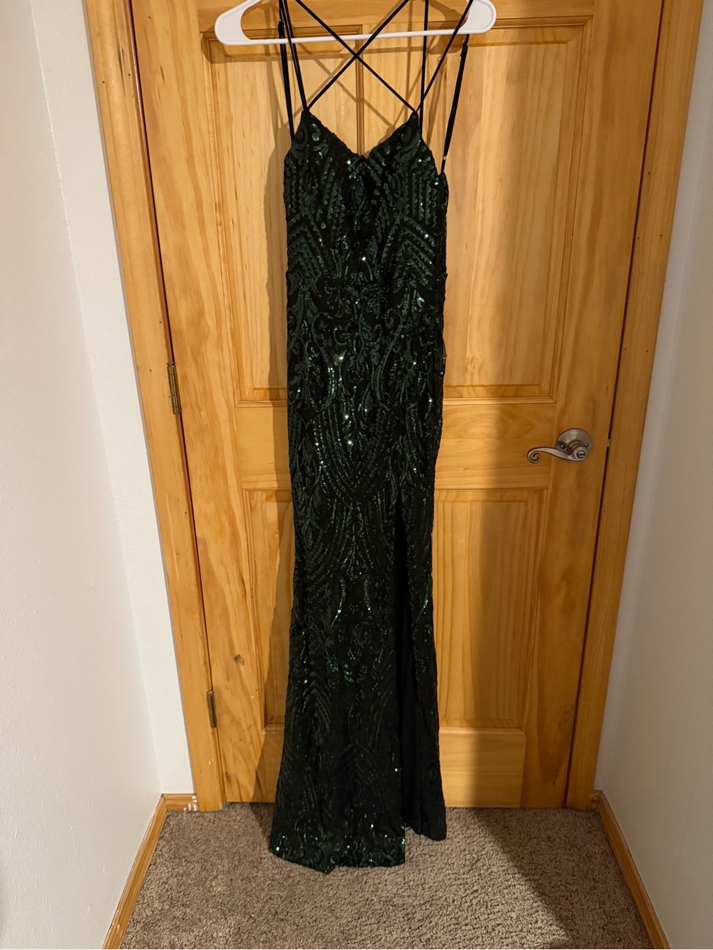 Windsor Dark Green Sequin Maxi Dress with Crisscross Straps